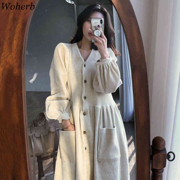 vintage women corduroy dress casual autumn winter female v-neck loose long dresses korean fashion streetwear vestidos 210417, Black;gray
vintage women corduroy dress casual autumn winter female v-neck loose long dresses korean fashion streetwear vestidos 210417, Black;gray