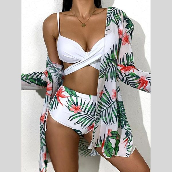 women's swimwear women leaf print three-piece suits floral printed swimming suit for bikini push-up padded swimsuit beachwear, White;black
women's swimwear women leaf print three-piece suits floral printed swimming suit for bikini push-up padded swimsuit beachwear, White;black