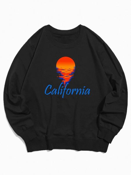 men sunrise and letter graphic sweatshirt 31nq#, Black