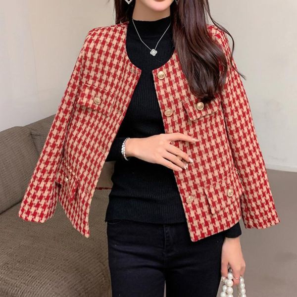 women's jackets autumn jacket women temperamental french suit high sense small fragrance internet celebrity sweet girl red plaid coat, Black;brown
women's jackets autumn jacket women temperamental french suit high sense small fragrance internet celebrity sweet girl red plaid coat, Black;brown