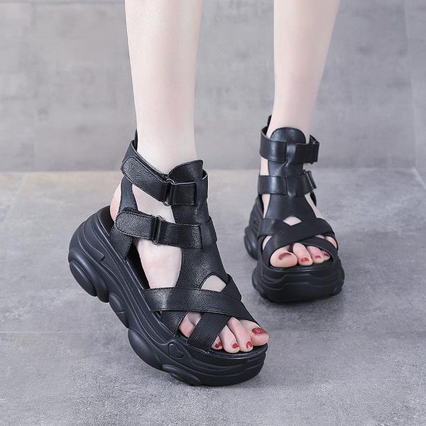 sandals the first layer of cowhide thick-soled women's summer all-match casual increased sports roman shoes, Black
sandals the first layer of cowhide thick-soled women's summer all-match casual increased sports roman shoes, Black