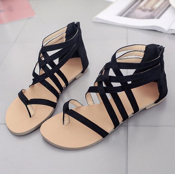 women summer zipper sandalias fashion rome style casual shoes ladies cross tied band flat sandals plus size 34-43, Black
women summer zipper sandalias fashion rome style casual shoes ladies cross tied band flat sandals plus size 34-43, Black