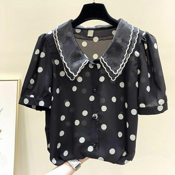 spring summer style chiffon women blouses short sleeve polka dot peter pan collar button casual dd9058, White
spring summer style chiffon women blouses short sleeve polka dot peter pan collar button casual dd9058, White