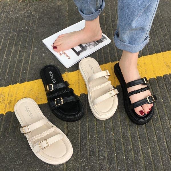 women slippers buckle pu leather slides shoes solid thick sole heels beach sandals outside flip flops summer femmes sandal, Black
women slippers buckle pu leather slides shoes solid thick sole heels beach sandals outside flip flops summer femmes sandal, Black