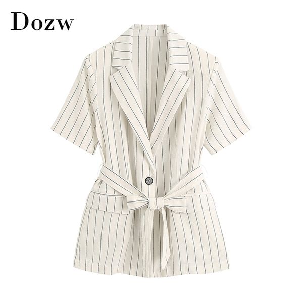 summer casual stripe blazer women notched neck short sleeve office suit jacket female single button sashes elegant coat 210515, White;black
summer casual stripe blazer women notched neck short sleeve office suit jacket female single button sashes elegant coat 210515, White;black