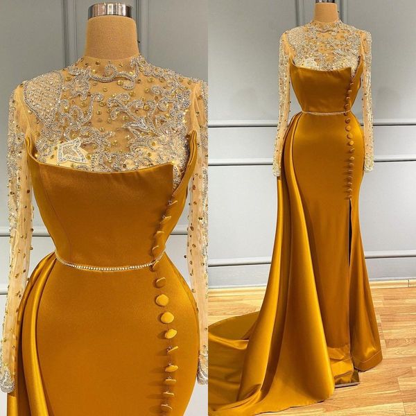 2021 plus size arabic aso ebi gold luxurious mermaid prom dresses lace beaded high split evening formal party second reception gowns dress z, Black
2021 plus size arabic aso ebi gold luxurious mermaid prom dresses lace beaded high split evening formal party second reception gowns dress z, Black