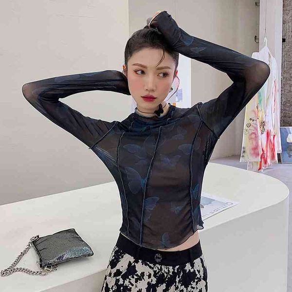 women's t-shirt mesh long sleeve tees patchwork bodycon tshirt black see through crop fashion t shirt women i9, White
women's t-shirt mesh long sleeve tees patchwork bodycon tshirt black see through crop fashion t shirt women i9, White