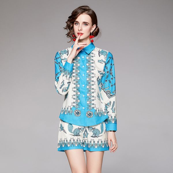 dropshipping wholesale summer runway 2pcs womens ladies sets vintage floral print collar long sleeve shirt blouse shorts tracksuits outfits, White
dropshipping wholesale summer runway 2pcs womens ladies sets vintage floral print collar long sleeve shirt blouse shorts tracksuits outfits, White