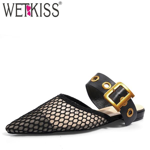 low heels slippers woman buckle pointed toe footwear fashion leather slides shoes female mesh mules women summer, Black
low heels slippers woman buckle pointed toe footwear fashion leather slides shoes female mesh mules women summer, Black