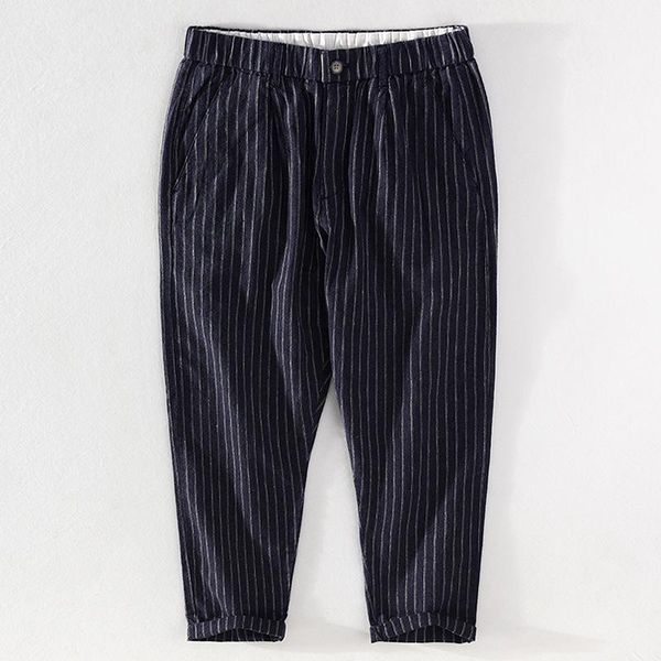 men's pants h005 slacks striped cotton linen loose leisure mid-length zipper business casual office classic all-match male, Black
men's pants h005 slacks striped cotton linen loose leisure mid-length zipper business casual office classic all-match male, Black