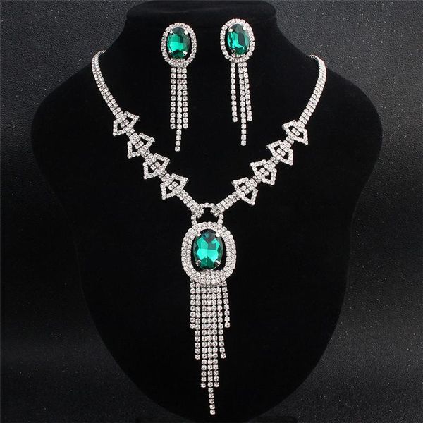 earrings & necklace vintage female green crystal jewelry set charm silver color wedding drop for women bridal geometry long chain
earrings & necklace vintage female green crystal jewelry set charm silver color wedding drop for women bridal geometry long chain