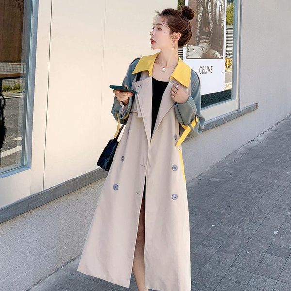 women's trench coats color block windbreaker jacket mid-length spring autumn korean england style drape coat, Tan;black
women's trench coats color block windbreaker jacket mid-length spring autumn korean england style drape coat, Tan;black