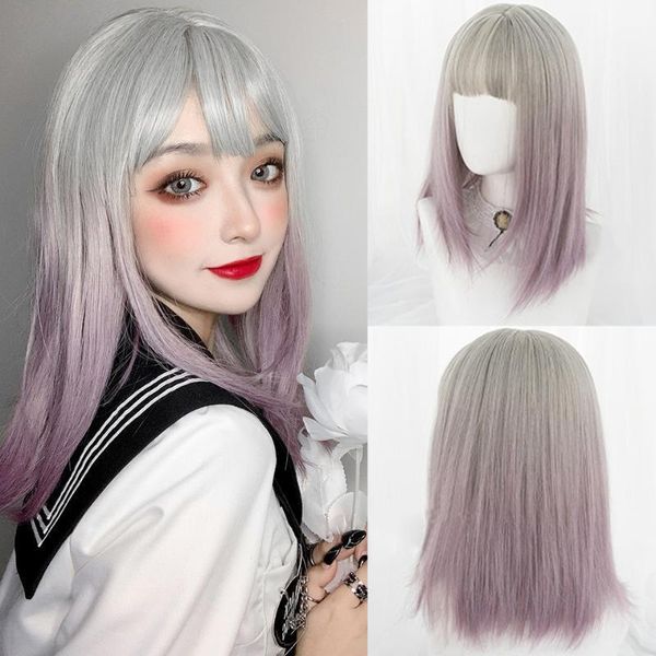 synthetic wigs 42cm long straight ombre mixed purple with bangs for black women girl cosplay lolita party1
synthetic wigs 42cm long straight ombre mixed purple with bangs for black women girl cosplay lolita party1