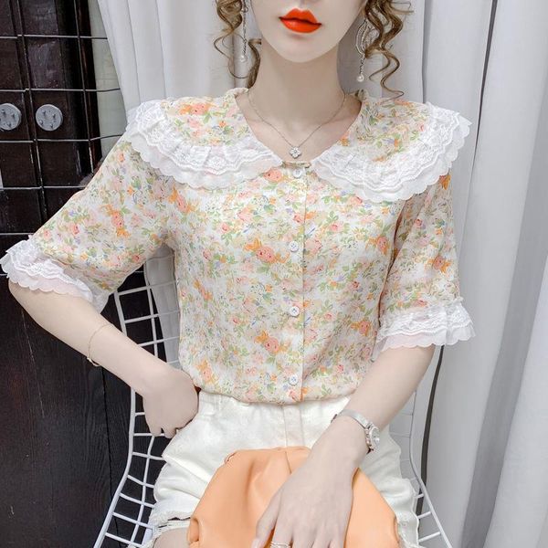 women's blouses & shirts lace doll collar floral chiffon shirt 2021 summer korean super fairy all-match short sleeve women, White
women's blouses & shirts lace doll collar floral chiffon shirt 2021 summer korean super fairy all-match short sleeve women, White