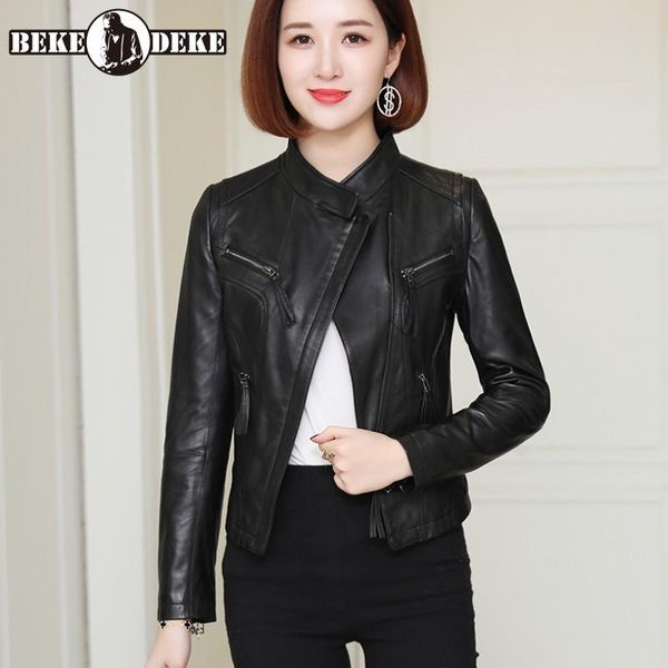 women's leather & faux spring autumn women casual short sheepskin coat zipper stand collar motor biker genuine jacket luxury female out, Black
women's leather & faux spring autumn women casual short sheepskin coat zipper stand collar motor biker genuine jacket luxury female out, Black