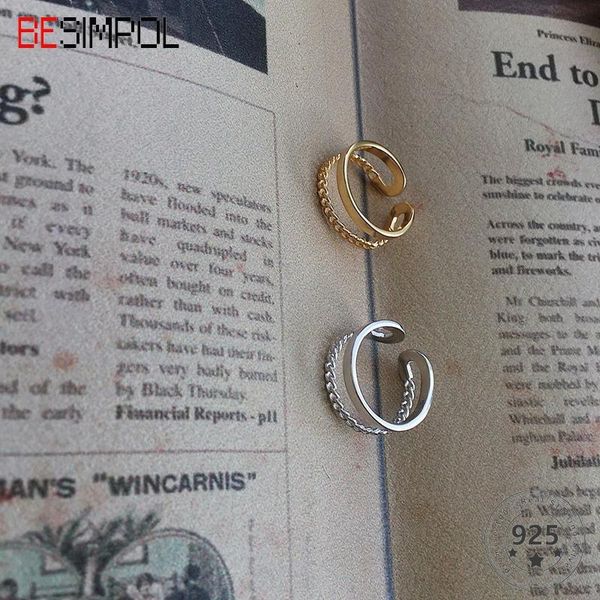 cluster rings besimpol 100% real 925 sterling silver double layer minimalist style adjustable chain for women fashion fine jewelry, Golden;silver 
cluster rings besimpol 100% real 925 sterling silver double layer minimalist style adjustable chain for women fashion fine jewelry, Golden;silver