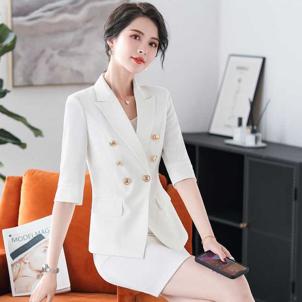 spring and autumn professional pants suits casual double breasted women's suit slim skirt suit office uniform 210527, White
spring and autumn professional pants suits casual double breasted women's suit slim skirt suit office uniform 210527, White
