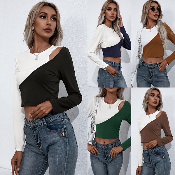 autumn and winter slim fitting exposed navel splicing contrast color thin ultra short round neck long sleeve t-shirt women, White
autumn and winter slim fitting exposed navel splicing contrast color thin ultra short round neck long sleeve t-shirt women, White