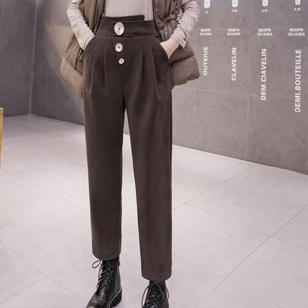 autumn winter woolen women's harem pants irregular button high waist office lady loose ankle-length pockets korea & capris, Black;white
autumn winter woolen women's harem pants irregular button high waist office lady loose ankle-length pockets korea & capris, Black;white