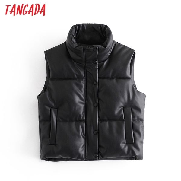 tangada women black faux leather sleeveless waistcoat parkas thick winter zipper pockets female warm elegant coat qn68 211105, Black;white
tangada women black faux leather sleeveless waistcoat parkas thick winter zipper pockets female warm elegant coat qn68 211105, Black;white