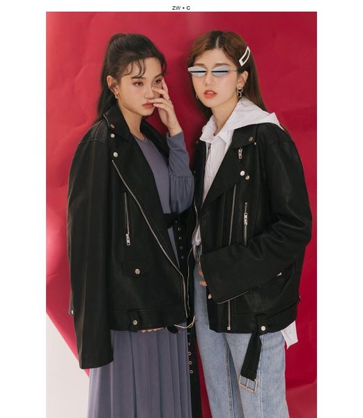 women's vests neutral handsome young girl short coat street fashion loose leather motorcycle, Black;white
women's vests neutral handsome young girl short coat street fashion loose leather motorcycle, Black;white