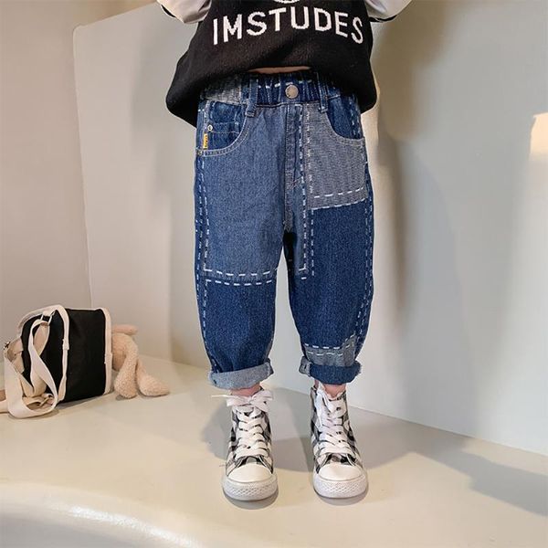 design good quality factory price fashion selling children's pocket stitching casual loose line jeans, Blue
design good quality factory price fashion selling children's pocket stitching casual loose line jeans, Blue
