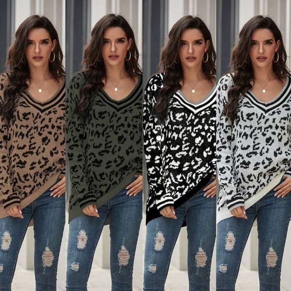 women's sweaters 2021 sweater pullover leopard print knitted for women in autumn and winter, White;black
women's sweaters 2021 sweater pullover leopard print knitted for women in autumn and winter, White;black