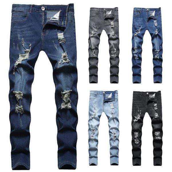 men's jeans casual skinny slim fit ripped distressed stretch straight leg pants, Blue
men's jeans casual skinny slim fit ripped distressed stretch straight leg pants, Blue