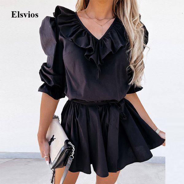 casual dresses women short sleeve summer 2021 v-neck lady ruffle mini fashion solid elegant lace-up party vestido lcti, Black;gray
casual dresses women short sleeve summer 2021 v-neck lady ruffle mini fashion solid elegant lace-up party vestido lcti, Black;gray