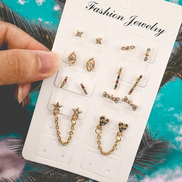 pair women simple cute colorful rhinestones bone eye geometric earring chain pendant stud ear, Golden;silver
pair women simple cute colorful rhinestones bone eye geometric earring chain pendant stud ear, Golden;silver