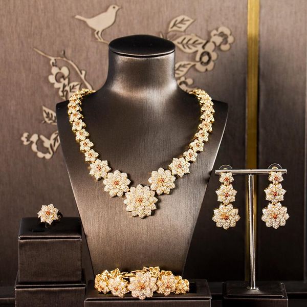 earrings & necklace golden red copper alloy micro-inlaid zircon flower bridal jewelry set, Silver
earrings & necklace golden red copper alloy micro-inlaid zircon flower bridal jewelry set, Silver