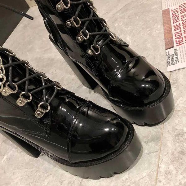 boots autumn and winter 2021 women's thick heel soled british lace up chain high short, Black
boots autumn and winter 2021 women's thick heel soled british lace up chain high short, Black