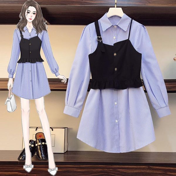 casual dresses 2021 autumn korean version plus size two-piece dress lapel long-sleeved vest shirt slim strap suit, Black;gray
casual dresses 2021 autumn korean version plus size two-piece dress lapel long-sleeved vest shirt slim strap suit, Black;gray