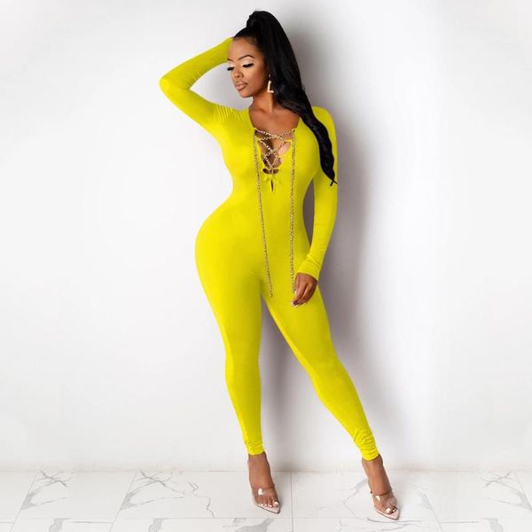 women's jumpsuits & rompers felyn 2021 design chains bandage v-neck long sleeve bodycon, Black;white
women's jumpsuits & rompers felyn 2021 design chains bandage v-neck long sleeve bodycon, Black;white