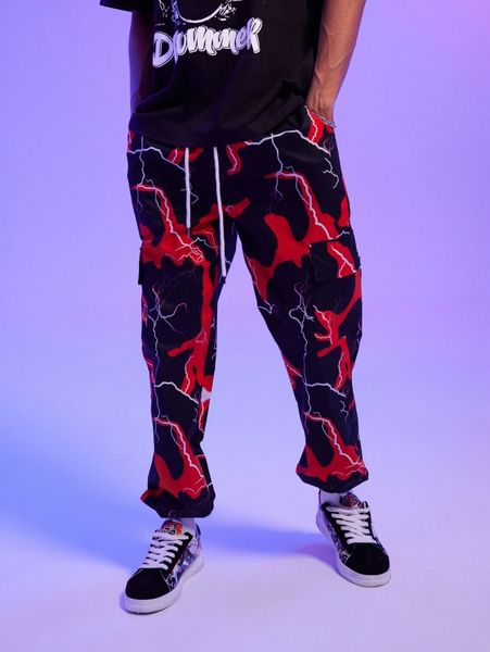 romwe guys thunder graphic colorblock cargo pants s73v#, Black 
romwe guys thunder graphic colorblock cargo pants s73v#, Black