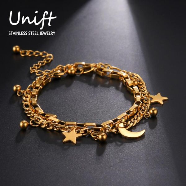 unift 3 pendant moon star double layers chain bracelets female accessories stainless steel charms fashion jewelry party gifts link,, Black
unift 3 pendant moon star double layers chain bracelets female accessories stainless steel charms fashion jewelry party gifts link,, Black