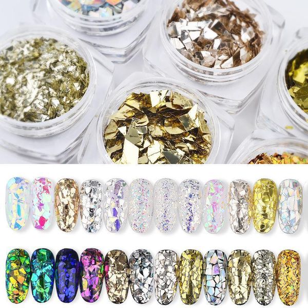 6pcs holographic nail glitter sequins set 3d irregular broken glass art foils flakes aurora colorful manicure decorations1, Silver;gold
6pcs holographic nail glitter sequins set 3d irregular broken glass art foils flakes aurora colorful manicure decorations1, Silver;gold