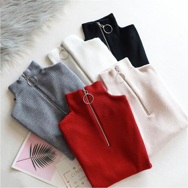 women turtleneck solid spring autumn female knitted pullover long sleeve zipper sweaters chic soft casual ladies women's, White;black
women turtleneck solid spring autumn female knitted pullover long sleeve zipper sweaters chic soft casual ladies women's, White;black