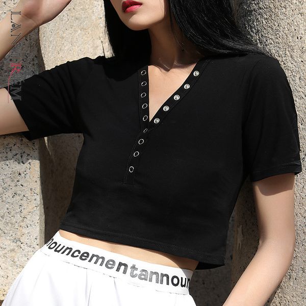 black short t-shirt women summer slim single breasted v-neck female fashion streetwear clothes 2d1339 210507, White
black short t-shirt women summer slim single breasted v-neck female fashion streetwear clothes 2d1339 210507, White
