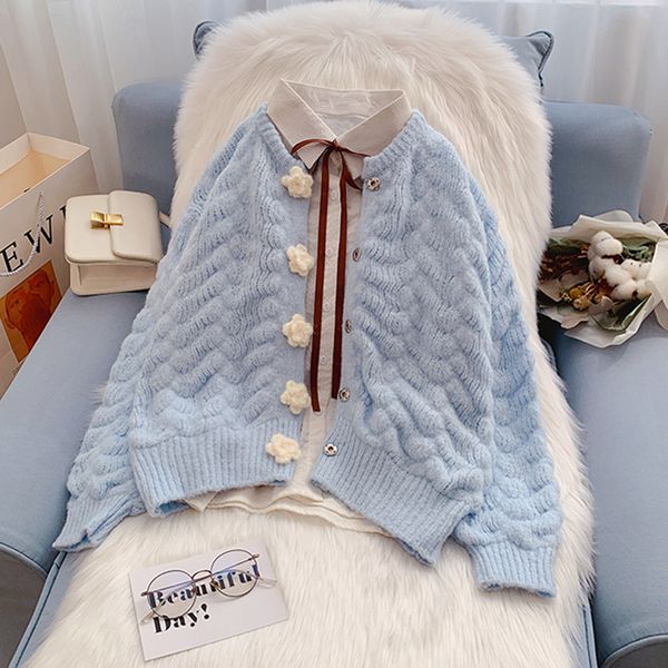 women's sweaters cardigan women sweet sweater coat chic flower button short knitwear korean style loose knitted jackets outerw, White;black
women's sweaters cardigan women sweet sweater coat chic flower button short knitwear korean style loose knitted jackets outerw, White;black