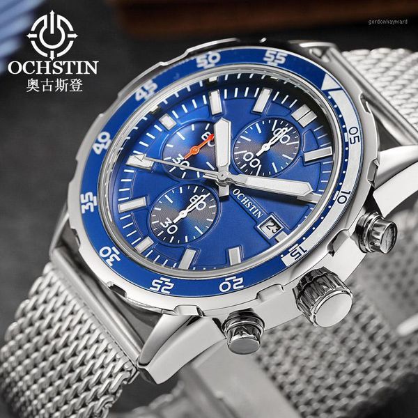 wristwatches ochstin casual sport watches for men blue braided strap wrist watch man clock fashion chronograph wristwatch, Slivery;brown 
wristwatches ochstin casual sport watches for men blue braided strap wrist watch man clock fashion chronograph wristwatch, Slivery;brown