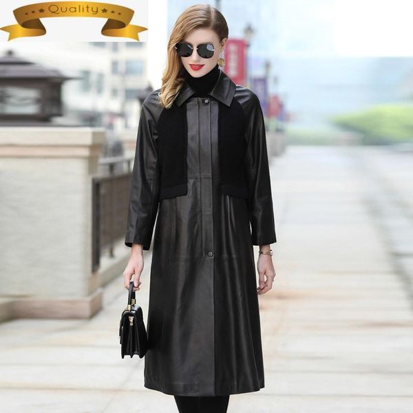 women's leather & faux jacket genuine women long sheepskin coat female korean spring autumn clothes trench fashion jackets 0b04, Black
women's leather & faux jacket genuine women long sheepskin coat female korean spring autumn clothes trench fashion jackets 0b04, Black
