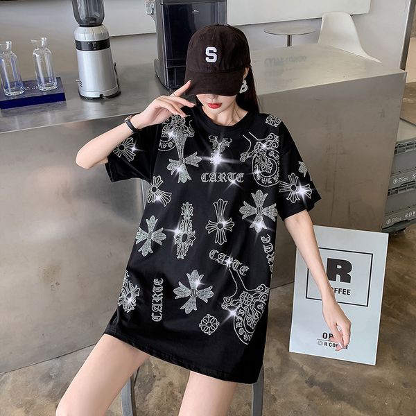 factory ch 2021 heavy cross drill short sleeve t-shirt women's medium length loose thin summer trendy girl, White
factory ch 2021 heavy cross drill short sleeve t-shirt women's medium length loose thin summer trendy girl, White