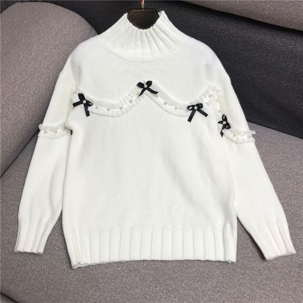 women's sweaters lace bow beaded half high neck loose knit bottoming shirt 2021 sweater 1105, White;black
women's sweaters lace bow beaded half high neck loose knit bottoming shirt 2021 sweater 1105, White;black