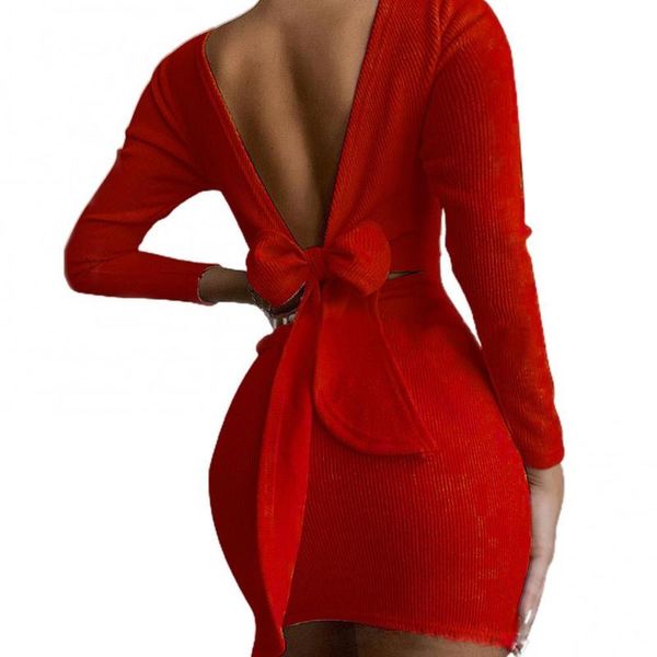 casual dresses women dress solid color long sleeve round neck backless bowknot knitted bodycon mini vestidos 2021, Black;gray
casual dresses women dress solid color long sleeve round neck backless bowknot knitted bodycon mini vestidos 2021, Black;gray