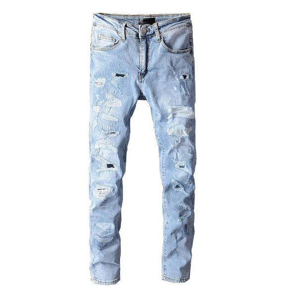men's jeans kimsere hi street destroyed pants brand designer ripped denim trousers with holes skinny fit distressed bottoms, Blue
men's jeans kimsere hi street destroyed pants brand designer ripped denim trousers with holes skinny fit distressed bottoms, Blue