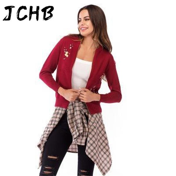 women's jackets est 2021 flower embroidered knitted cardigan zipper slim women casual short coat o neck long sleeve autumn winter red, Black;brown 
women's jackets est 2021 flower embroidered knitted cardigan zipper slim women casual short coat o neck long sleeve autumn winter red, Black;brown