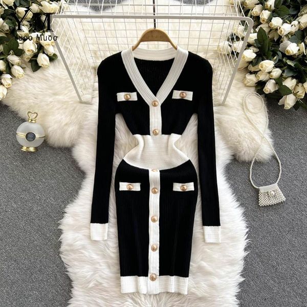casual dresses yuoomuoo office lady dress elegant buttons bodycon slim waist women autumn winter long sleeve knitted sweater vestidos, Black;gray
casual dresses yuoomuoo office lady dress elegant buttons bodycon slim waist women autumn winter long sleeve knitted sweater vestidos, Black;gray