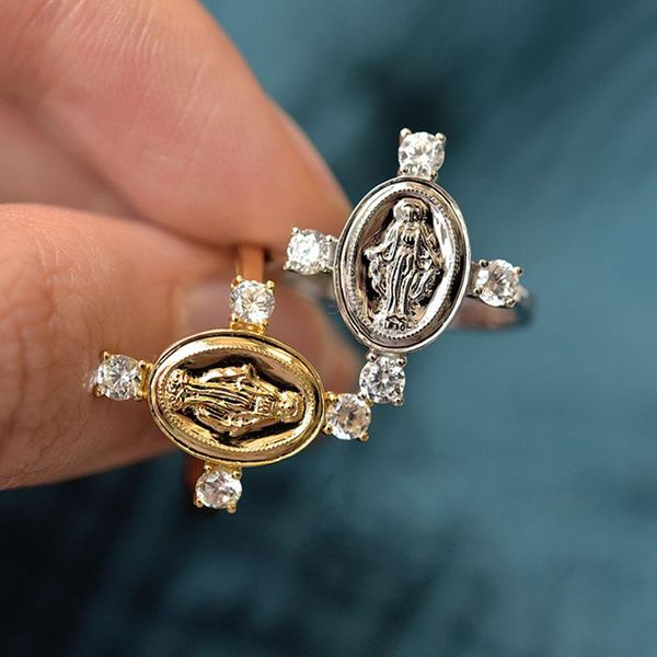 cluster rings 2021 fashion self-made boutique gold zircon virgin mary cross disc vintage ring ladies jewelry, Golden;silver 
cluster rings 2021 fashion self-made boutique gold zircon virgin mary cross disc vintage ring ladies jewelry, Golden;silver