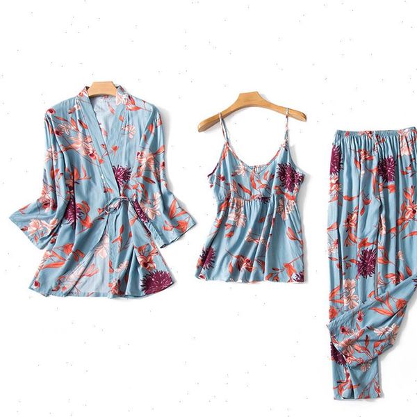 satin pajamas 3pcs pjs wear womens sleepwears clothes print floral cotton loose sleep nightwear sets, Black;red 
satin pajamas 3pcs pjs wear womens sleepwears clothes print floral cotton loose sleep nightwear sets, Black;red